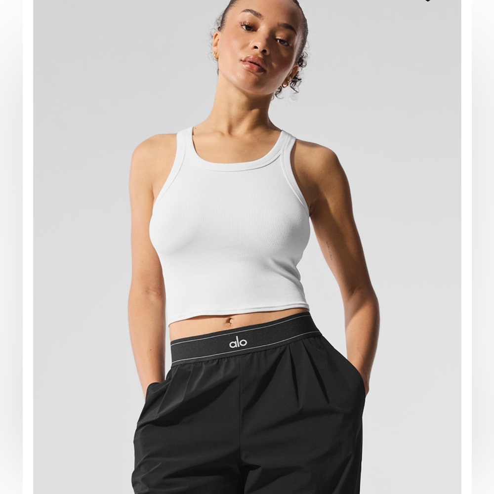 ALO Yoga White Ribbed Tank Top